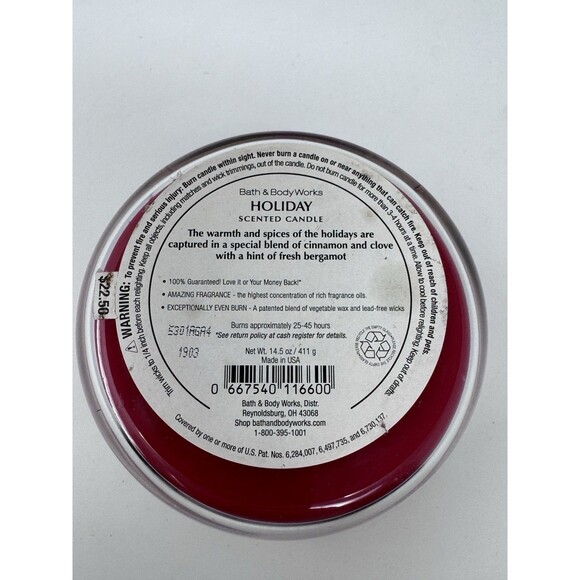 Bath & Body Works HOLIDAY 3-Wick Candle Cinnamon Clove Christmas Bergamot New - Picture 4 of 4